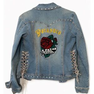 Parasuco Vintage Women's Rebel Corset Jean Jacket with Rose Patch